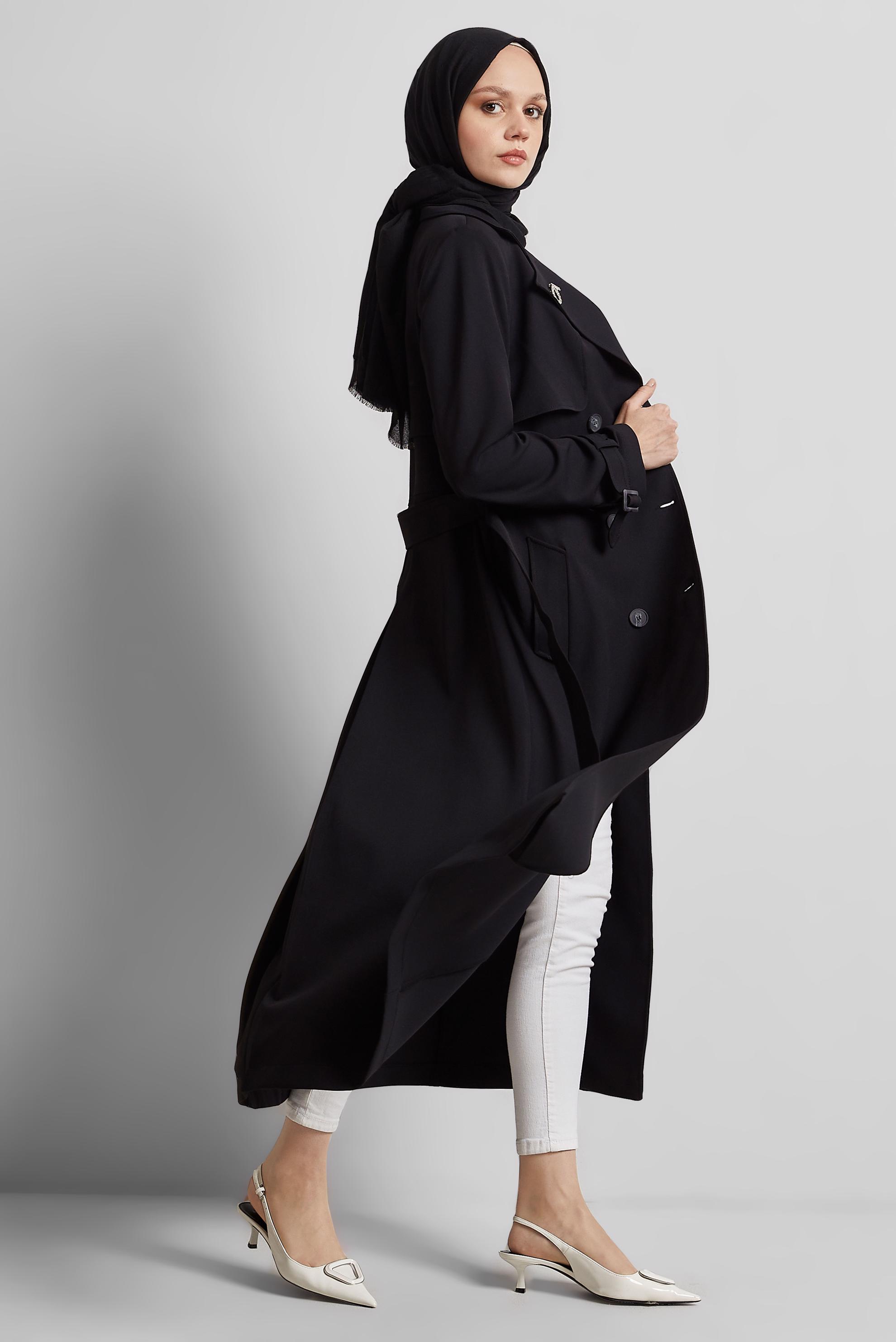 Hijab clothing BLACK BELTED TRENCH COAT 10966