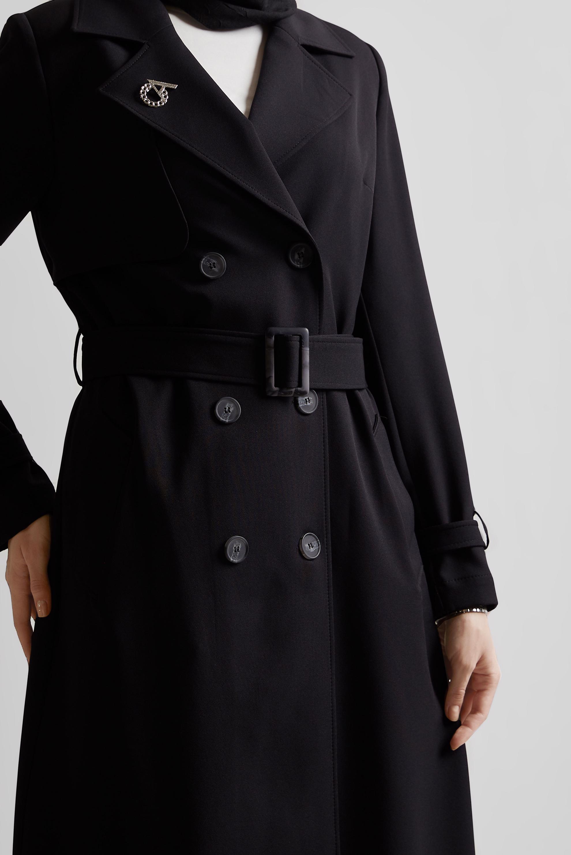Hijab clothing BLACK BELTED TRENCH COAT 10966