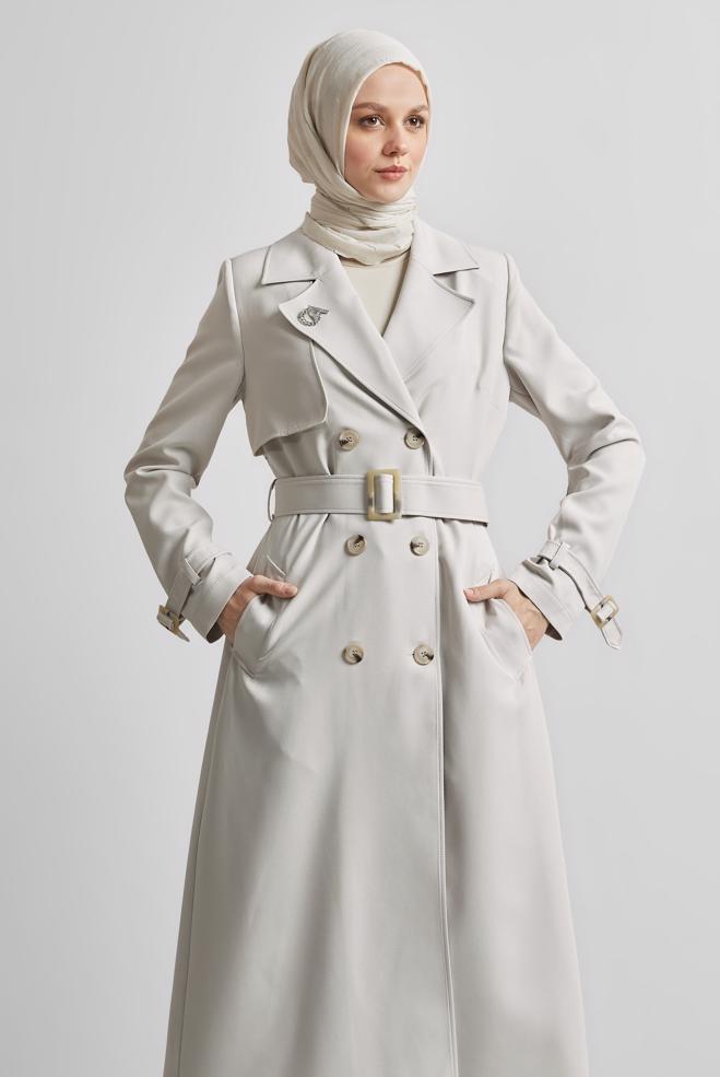 Vêtements hijab BEIGE TRENCH-COAT CEINTURÉ 10966 - ALVİNA