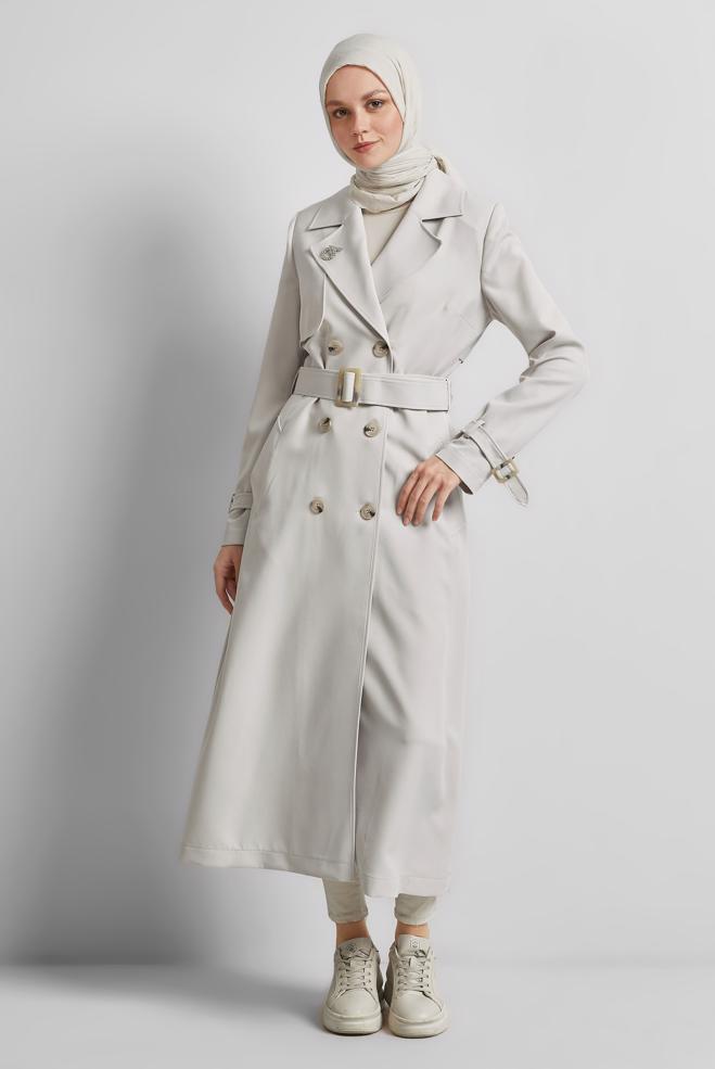 Vêtements hijab BEIGE TRENCH-COAT CEINTURÉ 10966 - ALVİNA