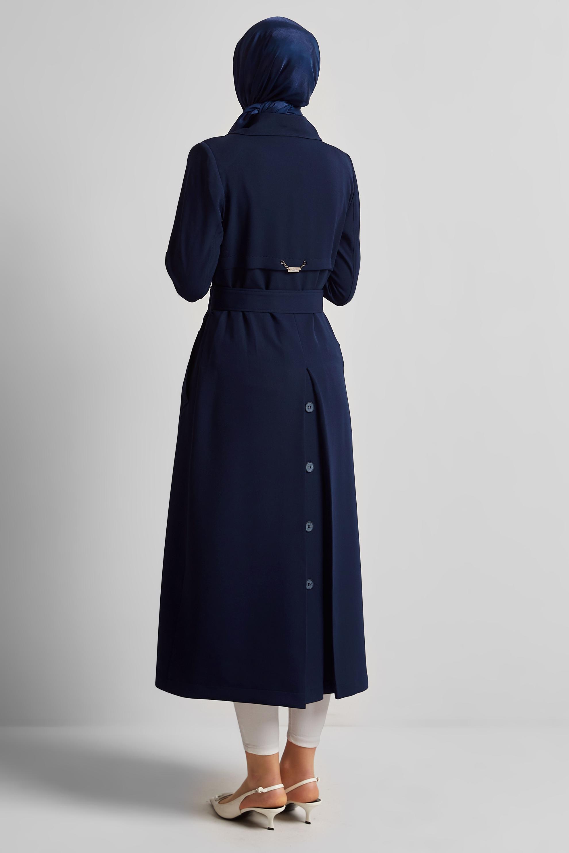 Tesettür giyim LACİVERT KEMERLİ TRENÇKOT 10966