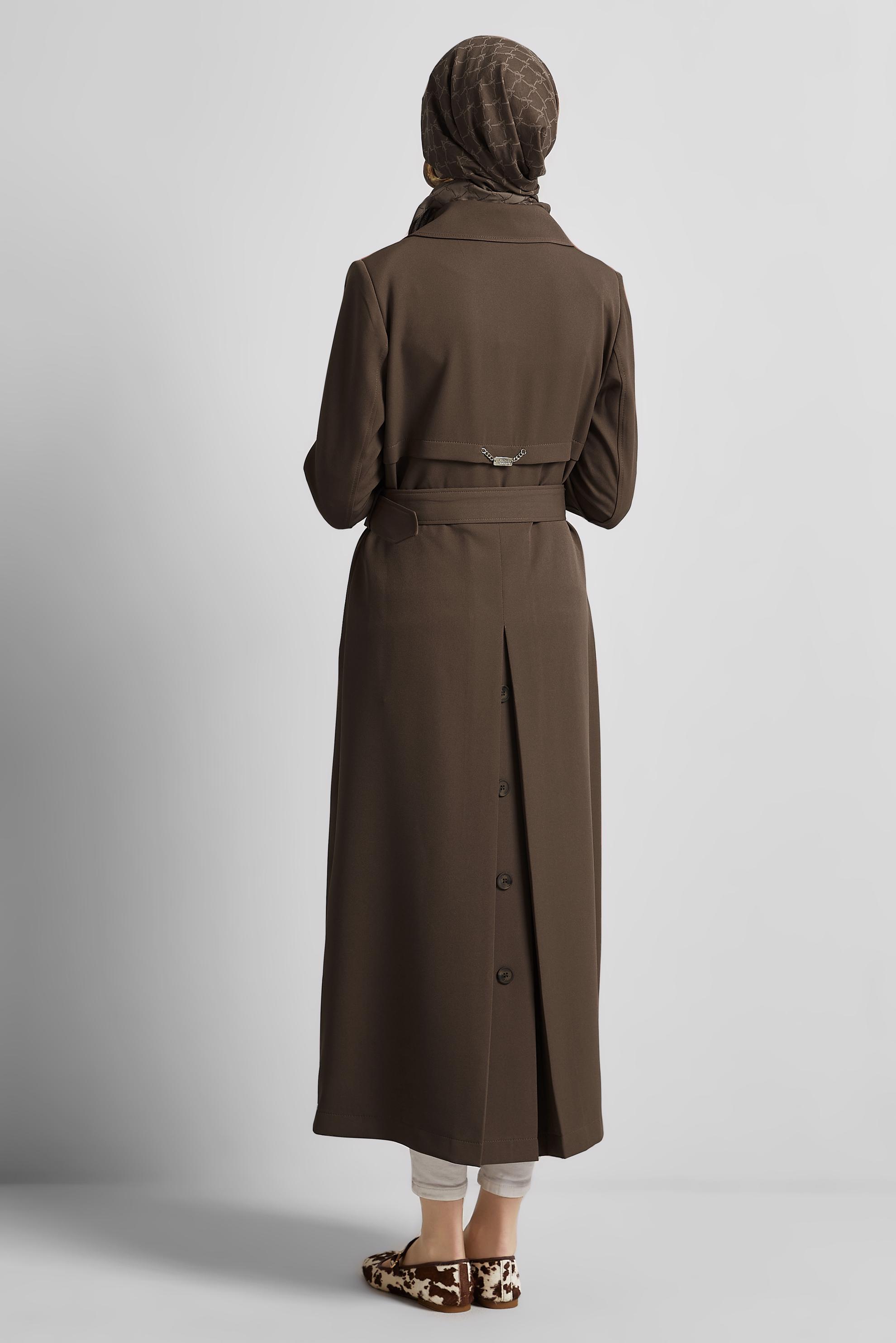 Tesettür giyim VİZON KEMERLİ TRENÇKOT 10966