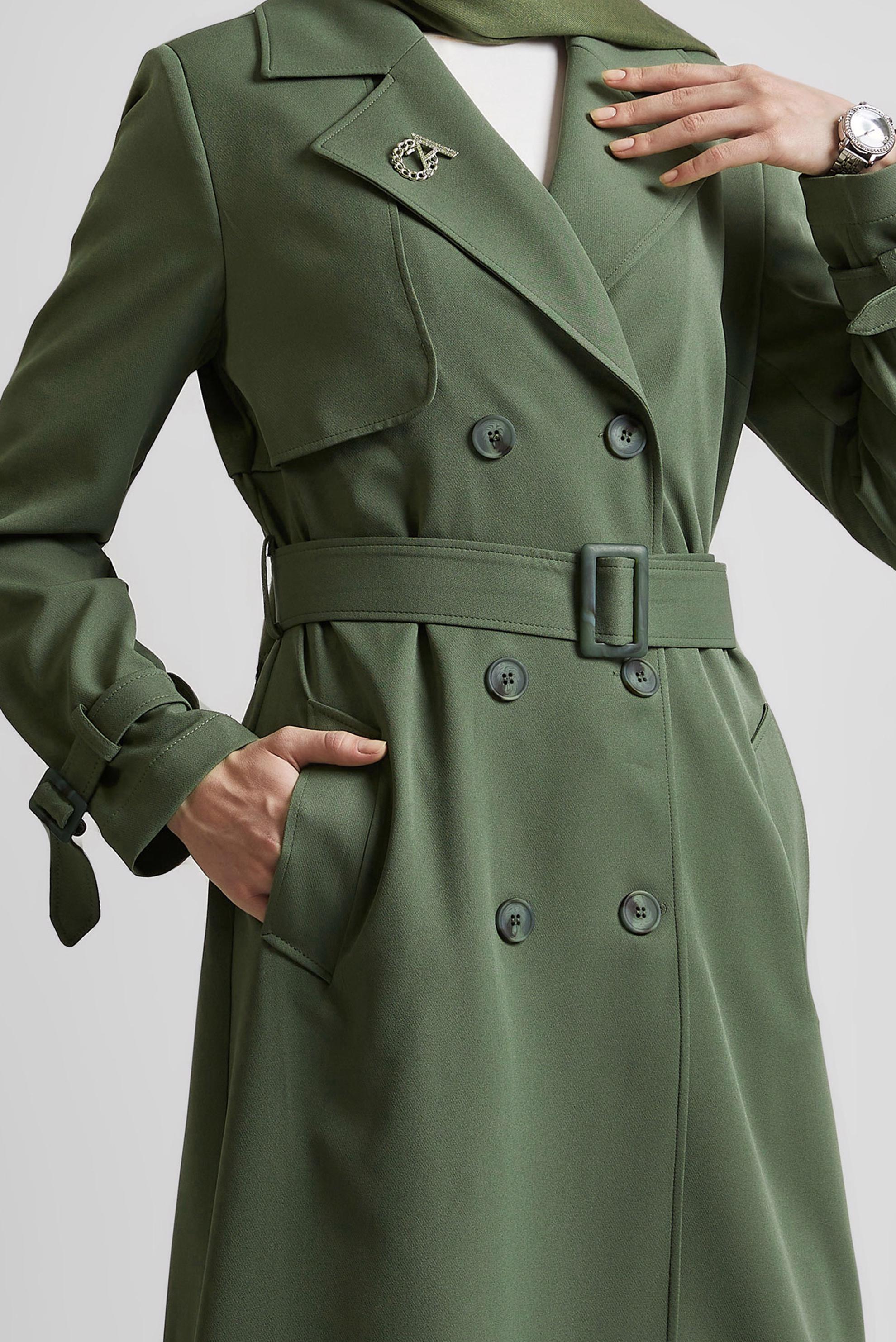 Vêtements hijab VERT TRENCH-COAT CEINTURÉ 10966