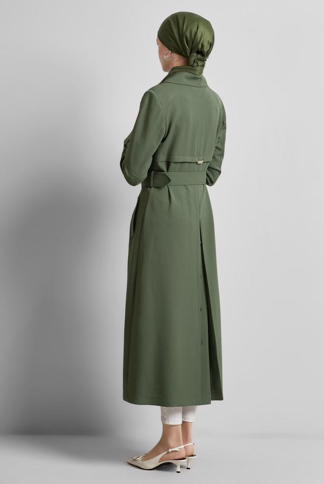 Vêtements hijab VERT TRENCH-COAT CEINTURÉ 10966 - ALVİNA