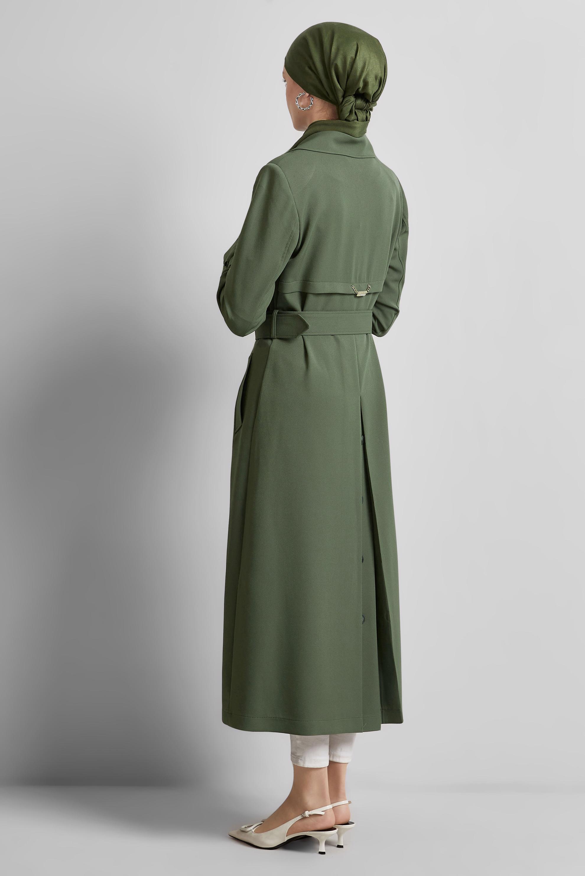 Vêtements hijab VERT TRENCH-COAT CEINTURÉ 10966