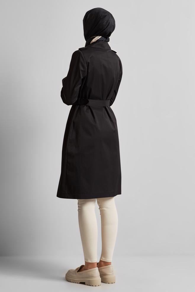 Vêtements hijab NOIR TRENCH CEINTURÉ 10967 - ALVİNA