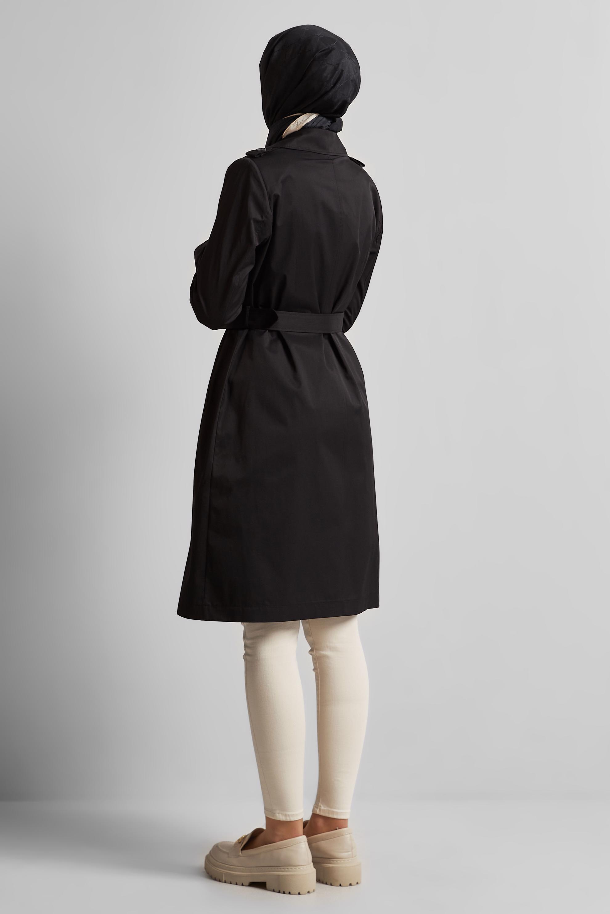 Tesettür giyim SİYAH KEMERLİ TRENÇKOT 10967