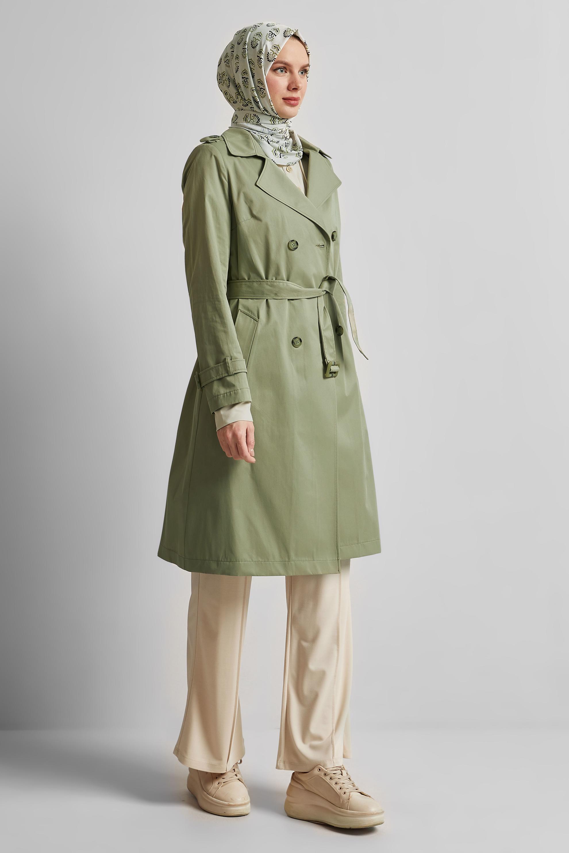 Tesettür giyim HAKİ KEMERLİ TRENÇKOT 10967