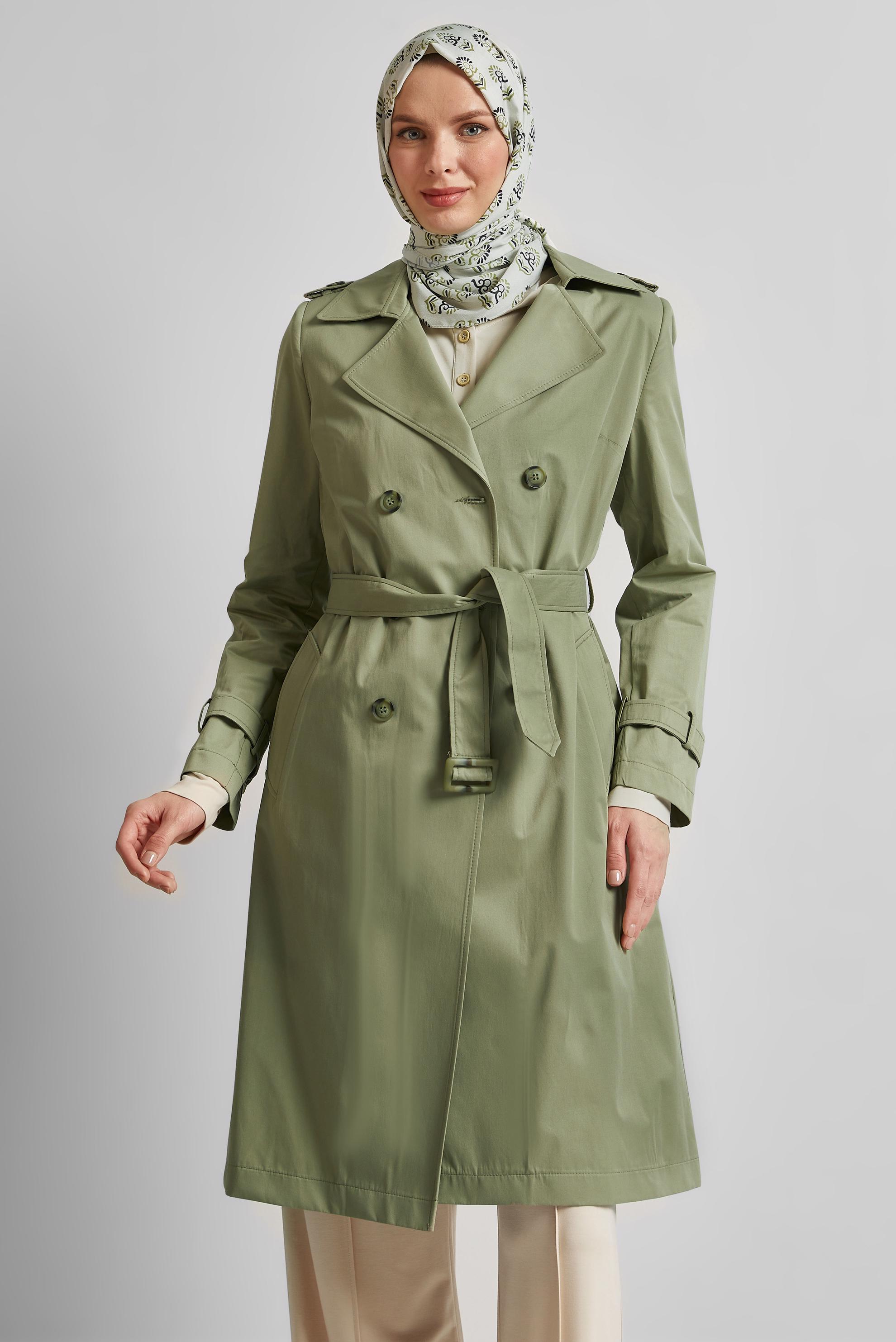 Tesettür giyim HAKİ KEMERLİ TRENÇKOT 10967