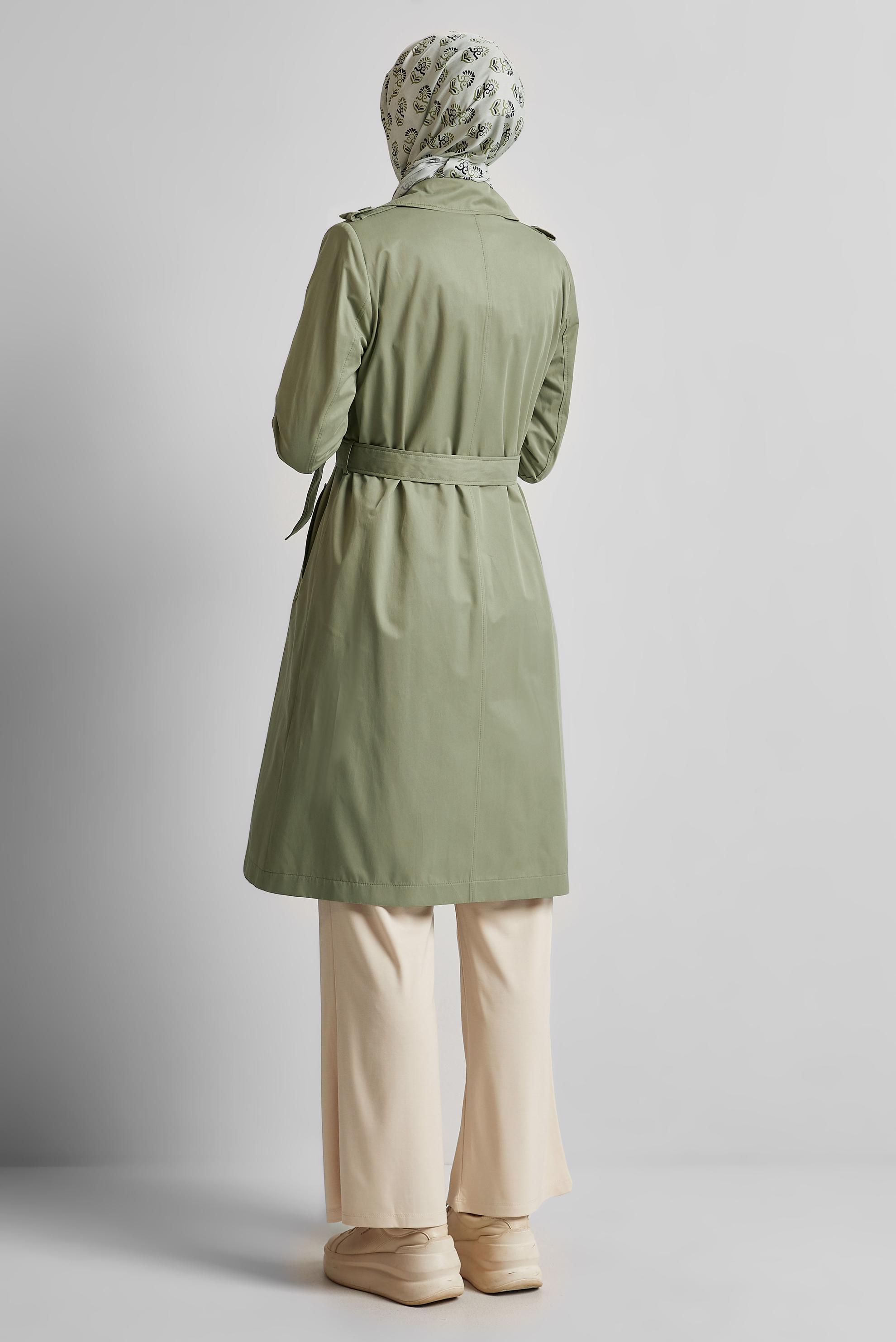 Tesettür giyim HAKİ KEMERLİ TRENÇKOT 10967