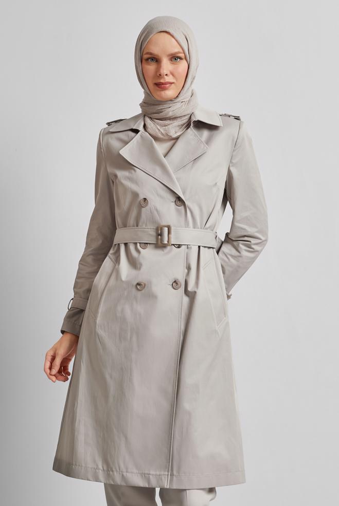 Vêtements hijab BEIGE TRENCH CEINTURÉ 10967 - ALVİNA