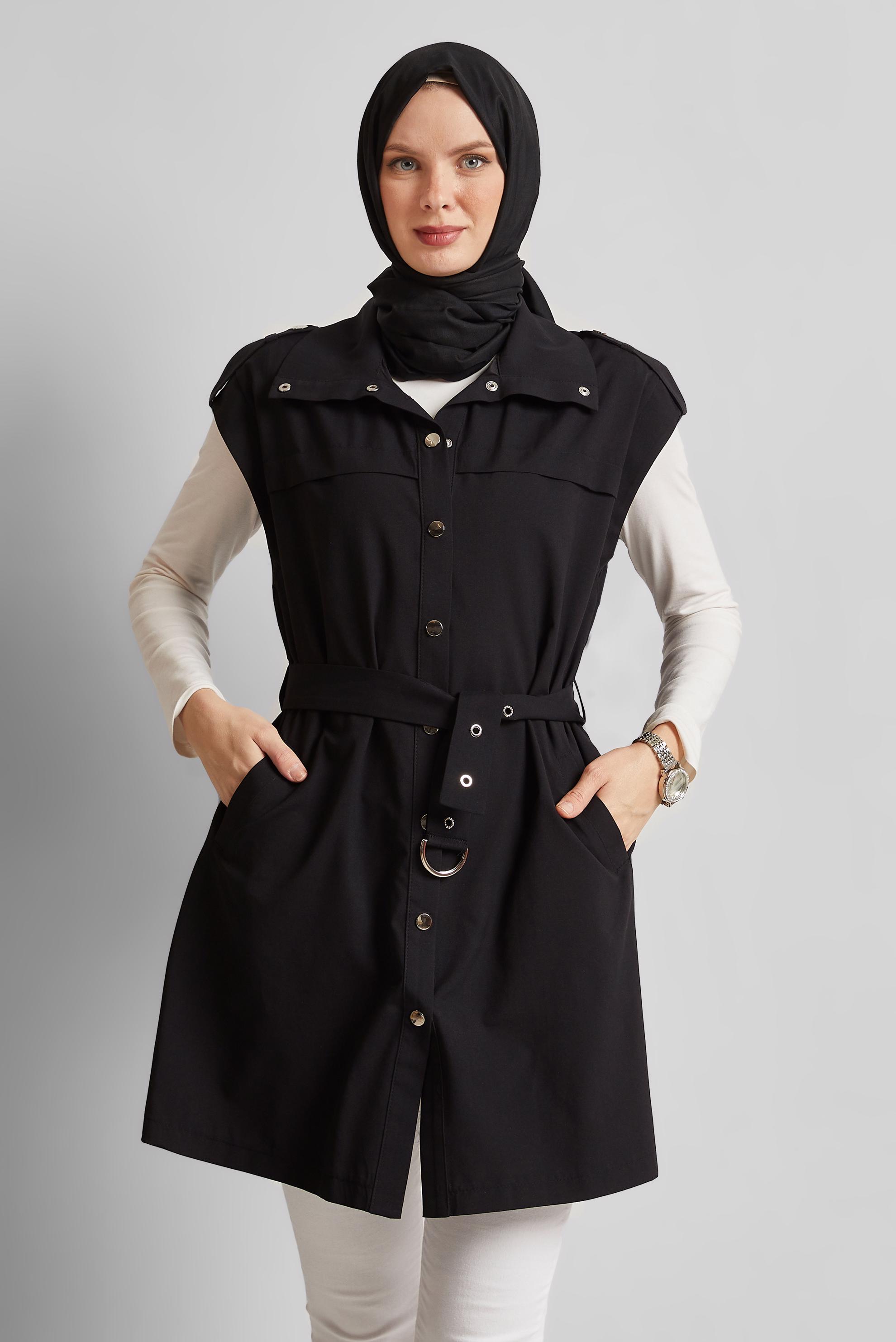 Tesettür giyim SİYAH KEMERLİ YELEK 45584