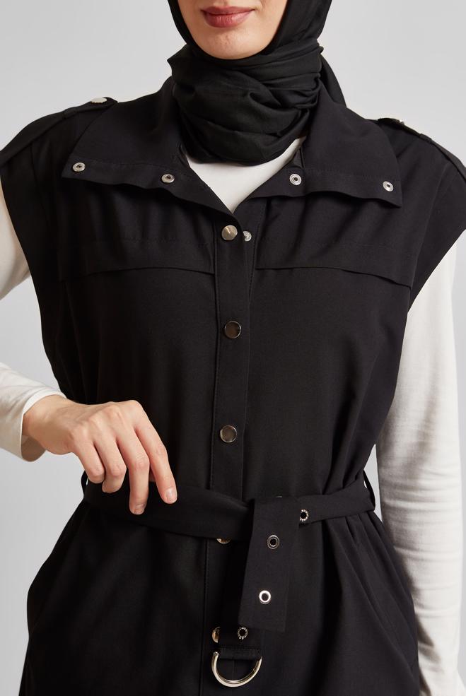 Vêtements hijab NOIR GILET CEINTURÉ 45584 - ALVİNA