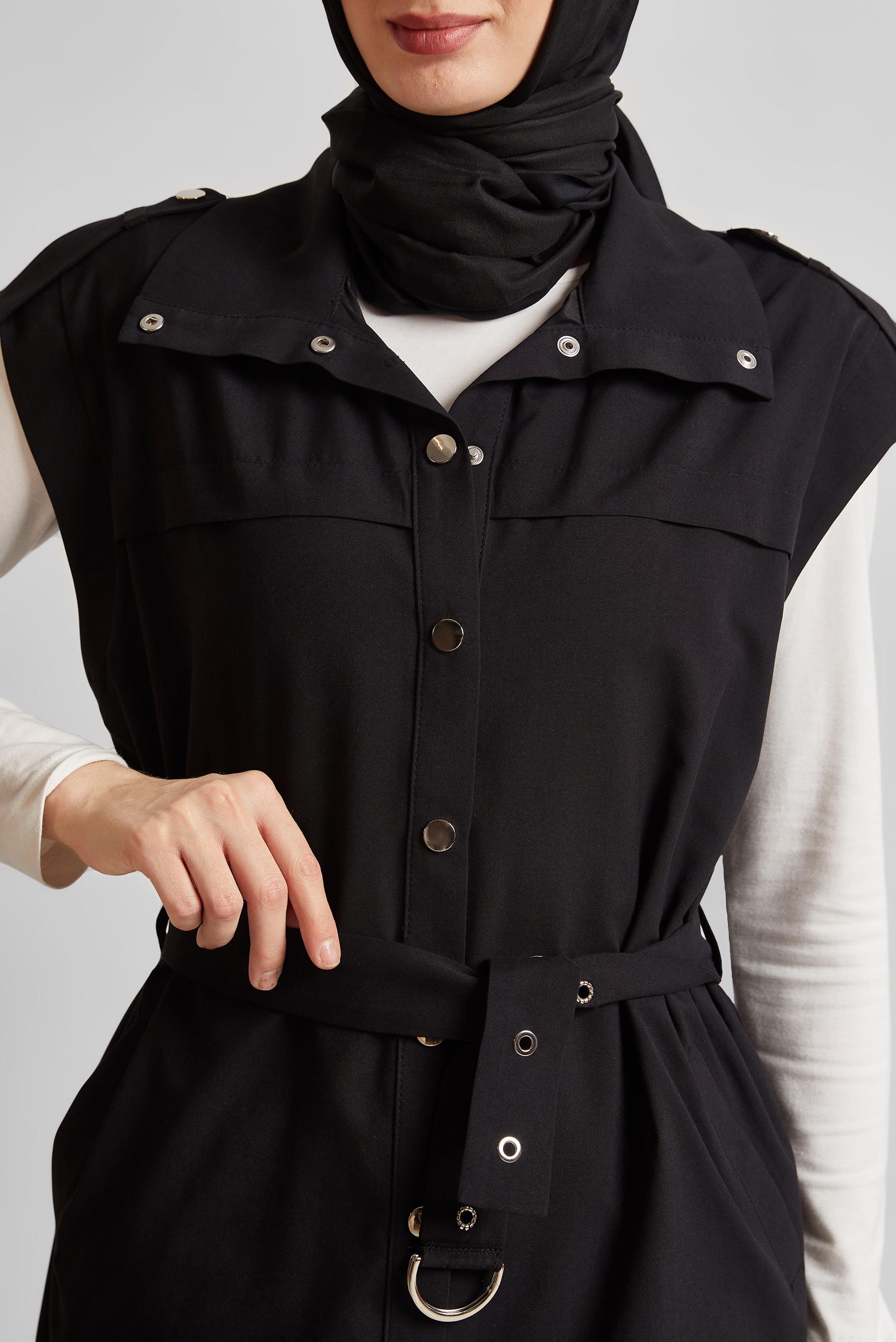 Tesettür giyim SİYAH KEMERLİ YELEK 45584