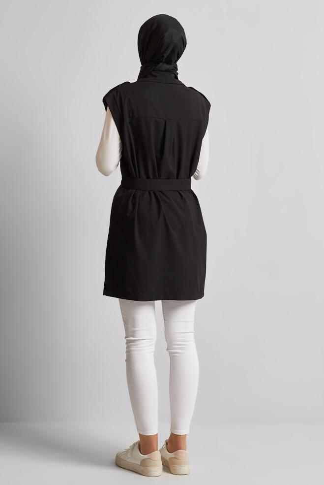 Vêtements hijab NOIR GILET CEINTURÉ 45584 - ALVİNA