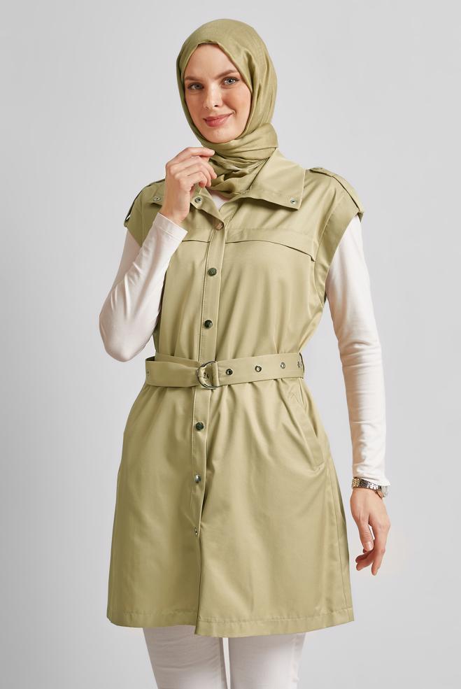 Tesettür giyim BEJ KEMERLİ YELEK 45584 - ALVİNA