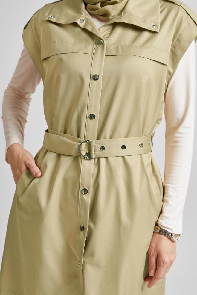 Tesettür giyim BEJ KEMERLİ YELEK 45584 - ALVİNA