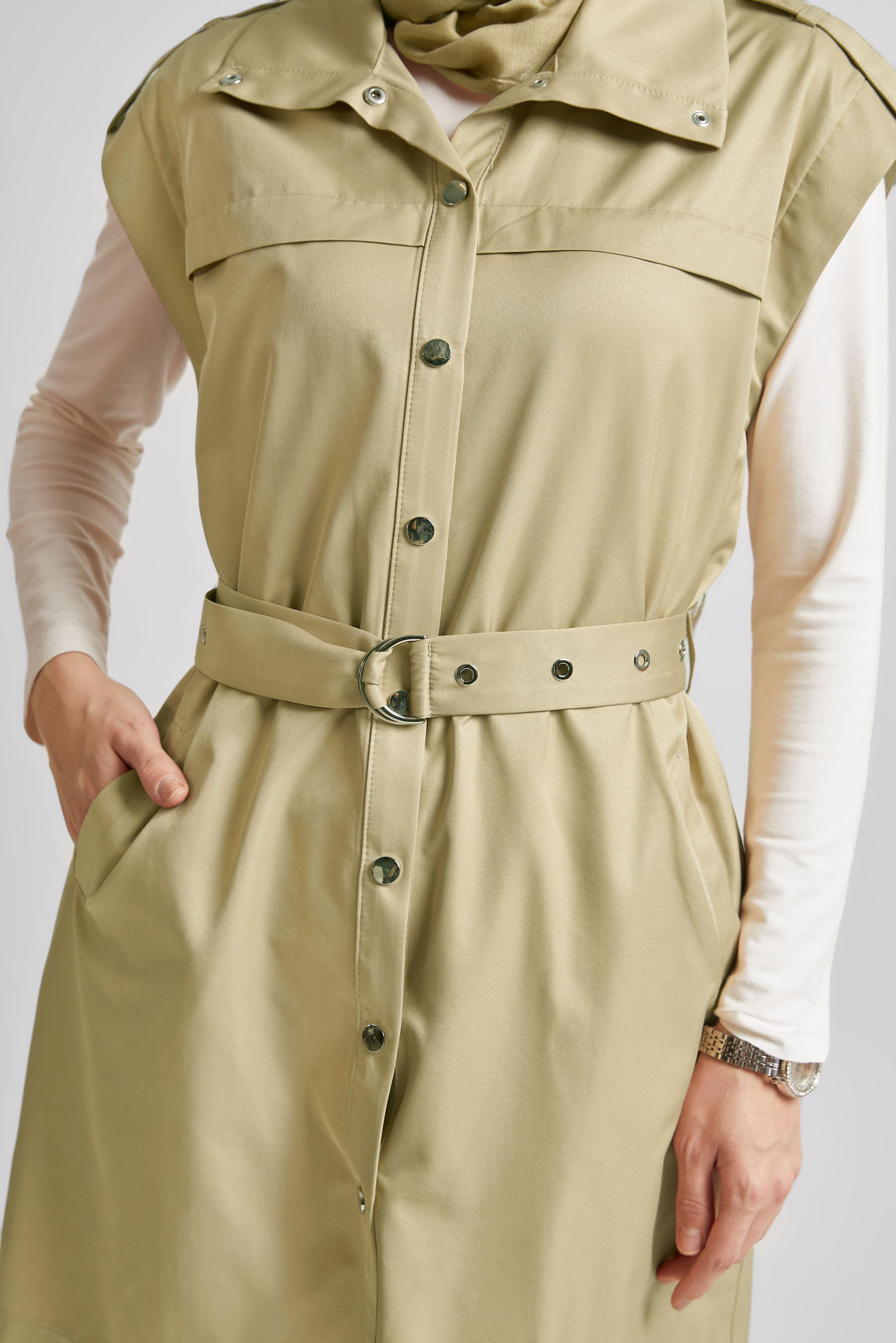 Tesettür giyim BEJ KEMERLİ YELEK 45584