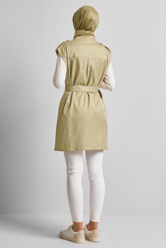 Tesettür giyim BEJ KEMERLİ YELEK 45584 - ALVİNA