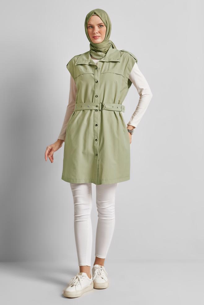 Vêtements hijab BEIGE GILET CEINTURÉ 45584 - ALVİNA