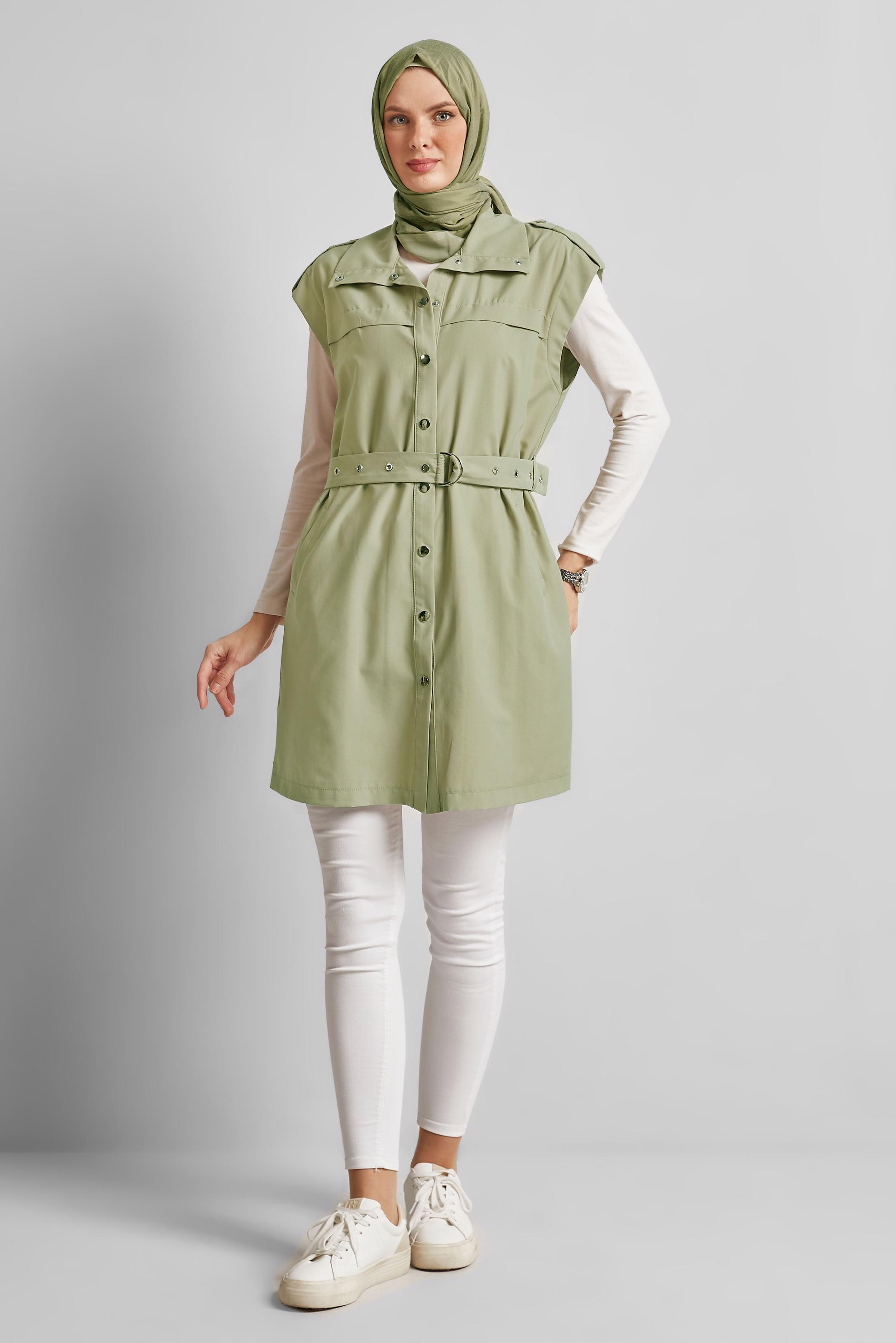 Tesettür giyim BEJ KEMERLİ YELEK 45584