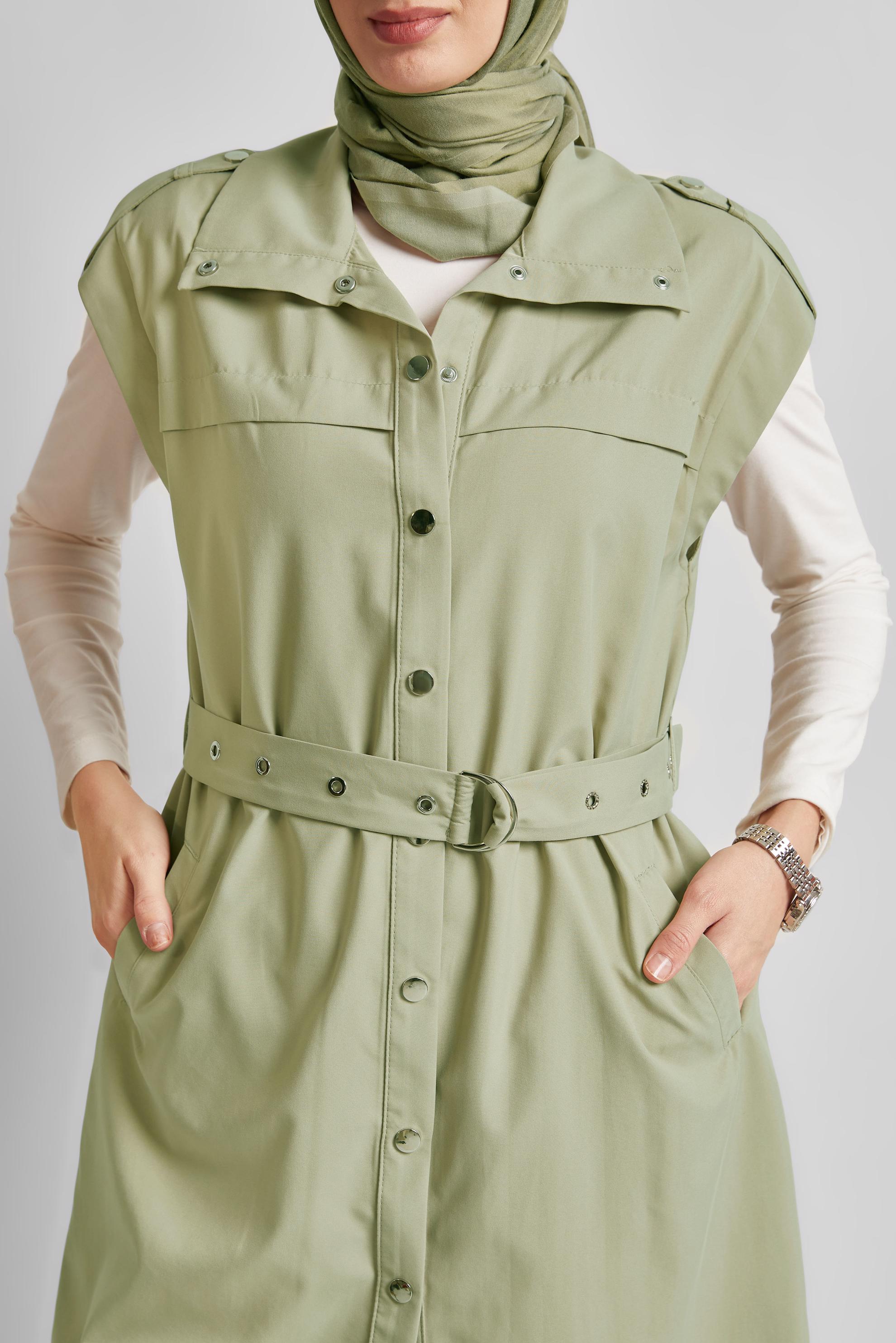 Tesettür giyim BEJ KEMERLİ YELEK 45584