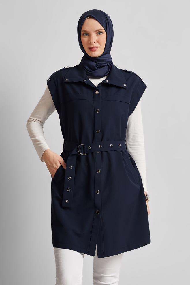 Tesettür giyim LACİVERT KEMERLİ YELEK 45584 - ALVİNA