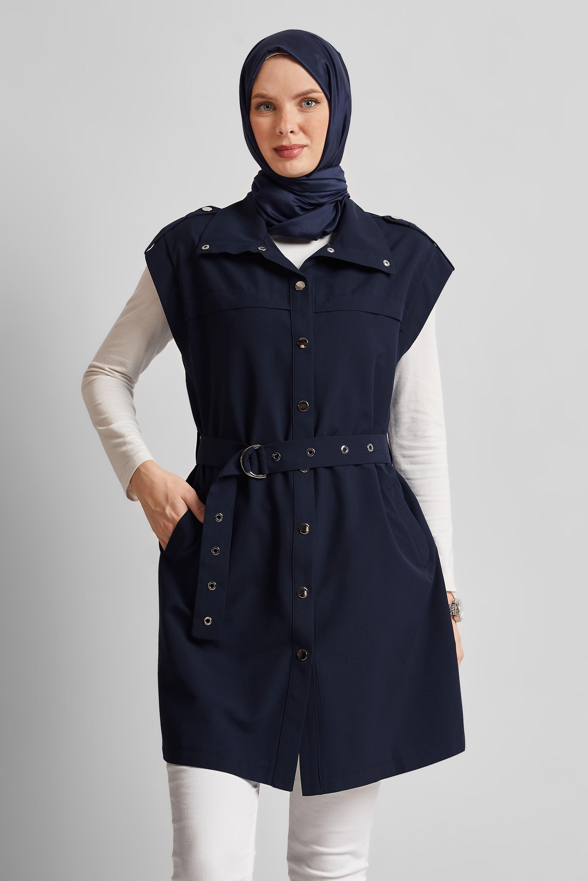 Tesettür giyim LACİVERT KEMERLİ YELEK 45584