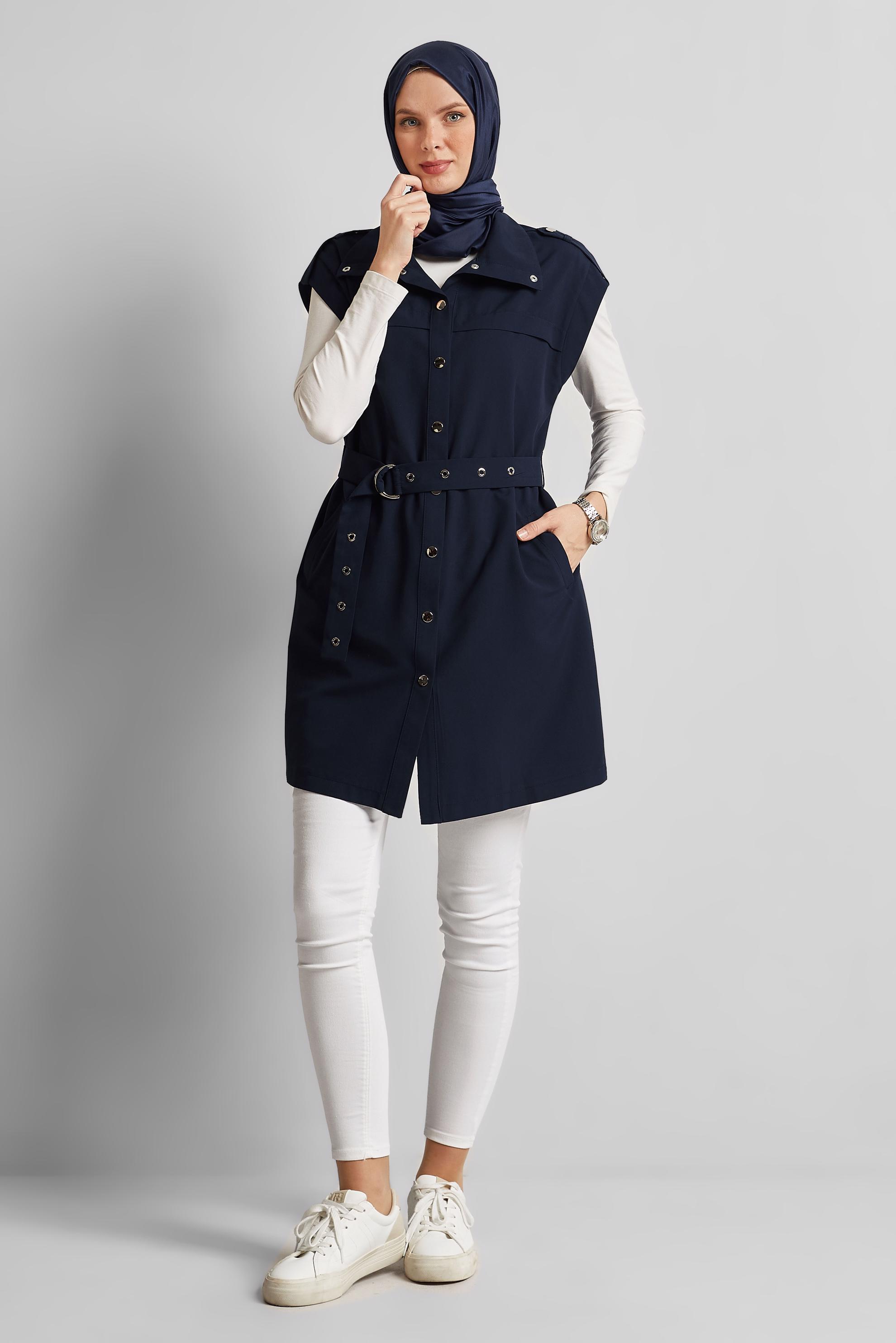 Tesettür giyim LACİVERT KEMERLİ YELEK 45584