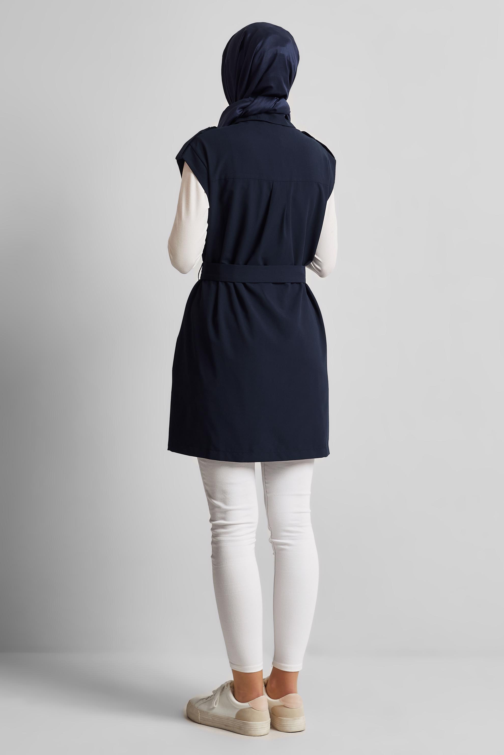 Tesettür giyim LACİVERT KEMERLİ YELEK 45584