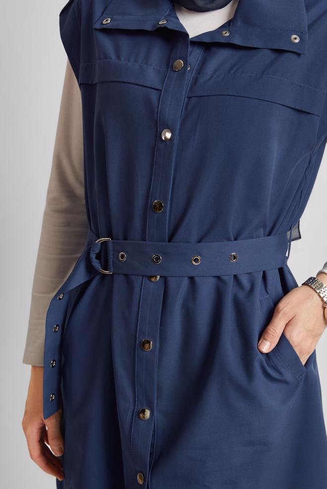 Vêtements hijab BLEU MARINE GILET CEINTURÉ 45584 - ALVİNA