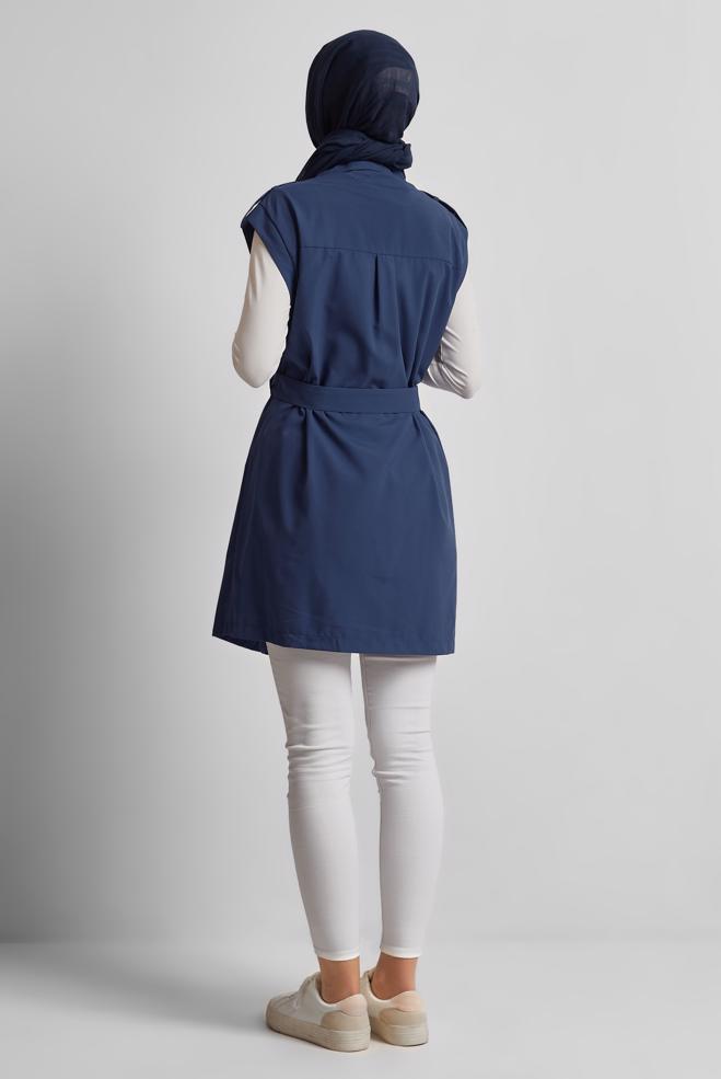Vêtements hijab BLEU MARINE GILET CEINTURÉ 45584 - ALVİNA