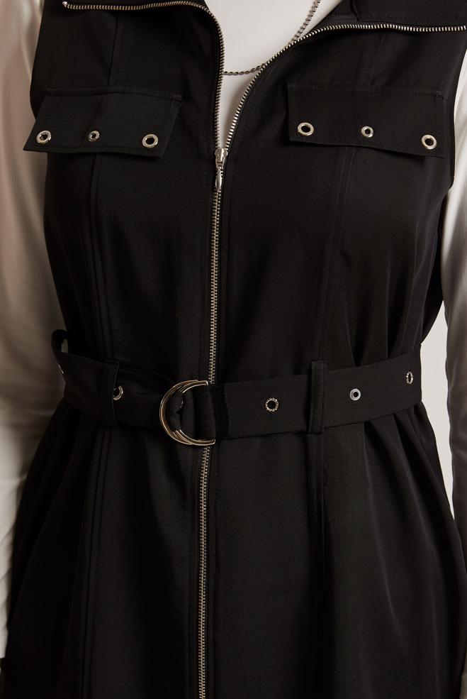 Hijab-Kleidung SCHWARZ LYOCELL-WESTE MIT GÜRTEL 45645 - ALVİNA