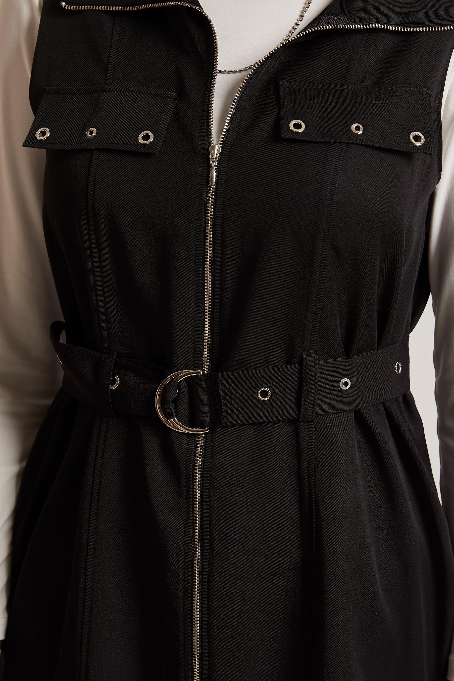 Hijab-Kleidung SCHWARZ LYOCELL-WESTE MIT GÜRTEL 45645