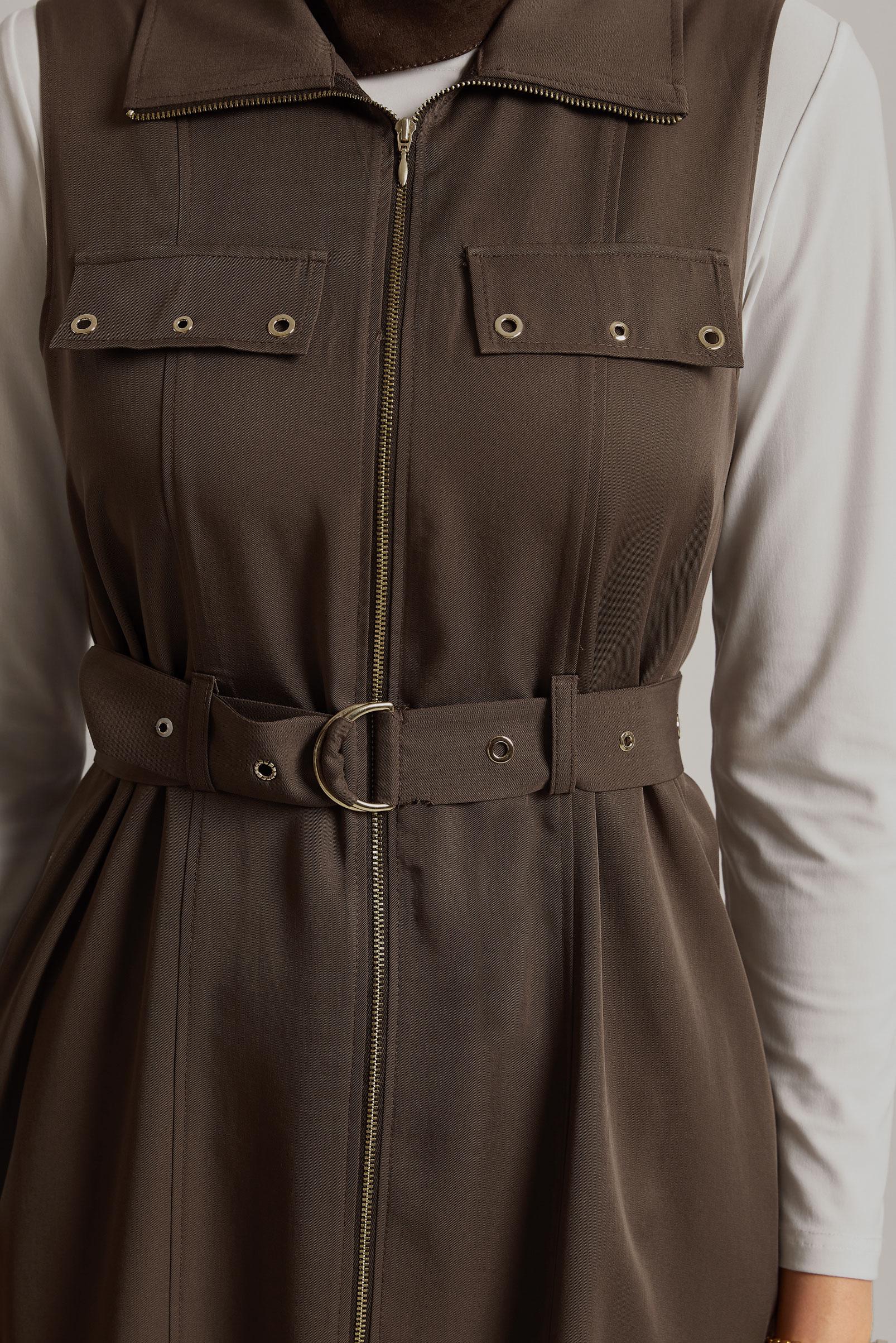 Hijab-Kleidung BRAUN LYOCELL-WESTE MIT GÜRTEL 45645