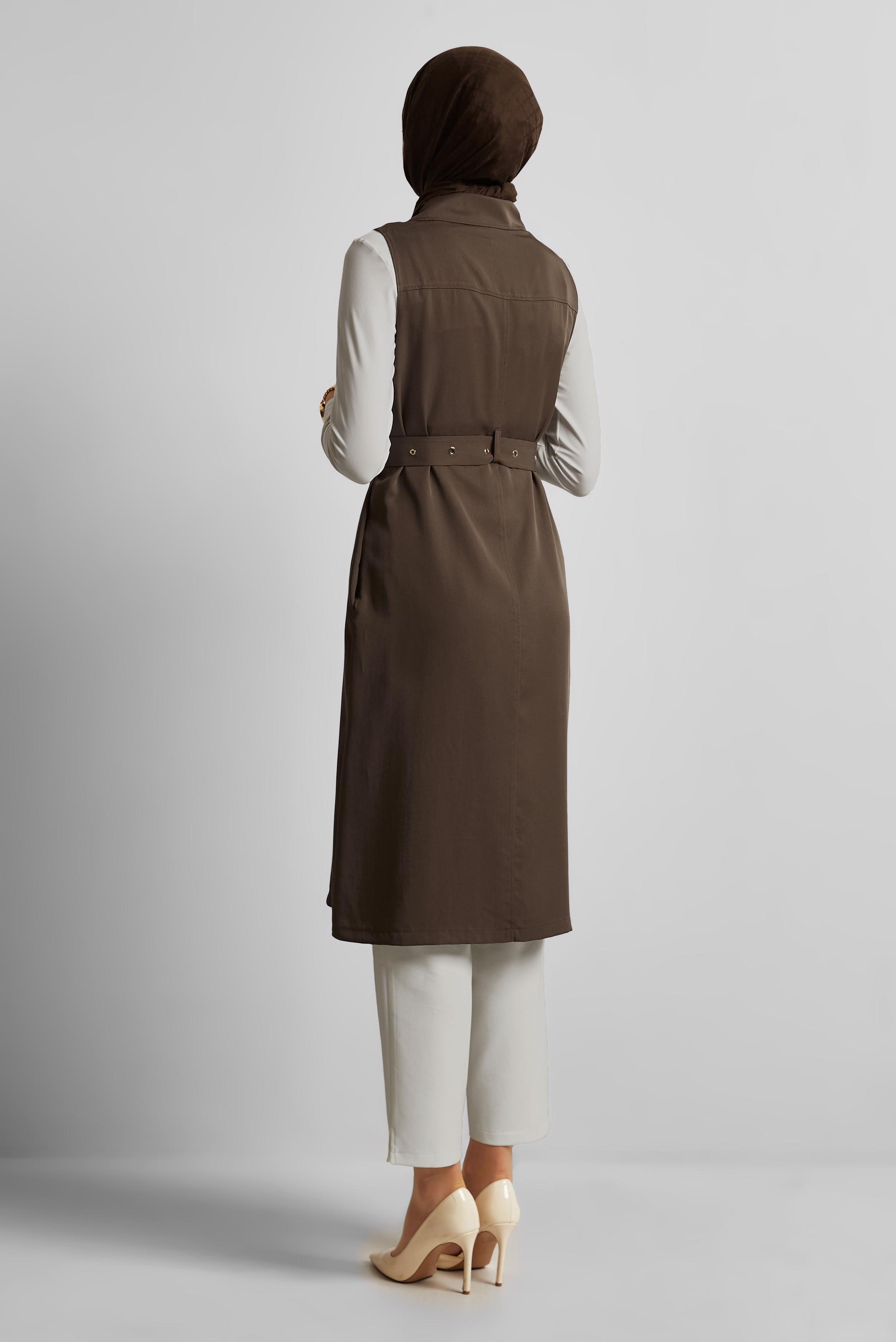 Hijab-Kleidung BRAUN LYOCELL-WESTE MIT GÜRTEL 45645