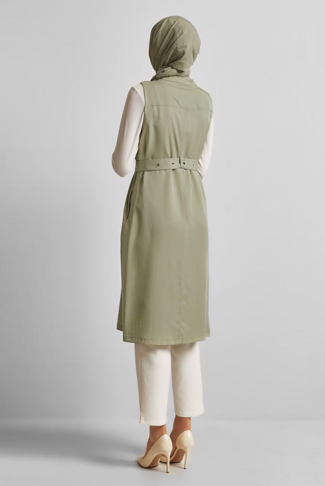 Tesettür giyim BEJ KEMERLİ LYOCELL YELEK 45645 - ALVİNA