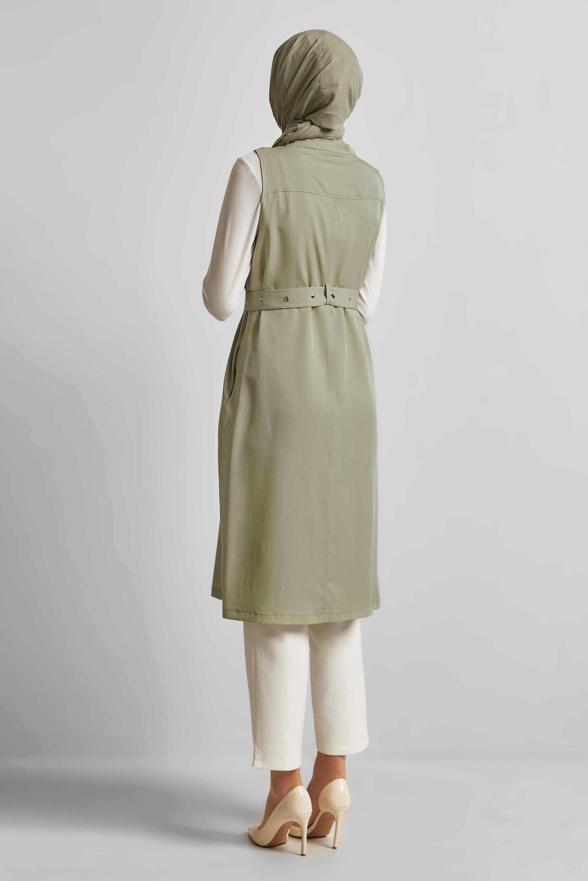 Tesettür giyim BEJ KEMERLİ LYOCELL YELEK 45645