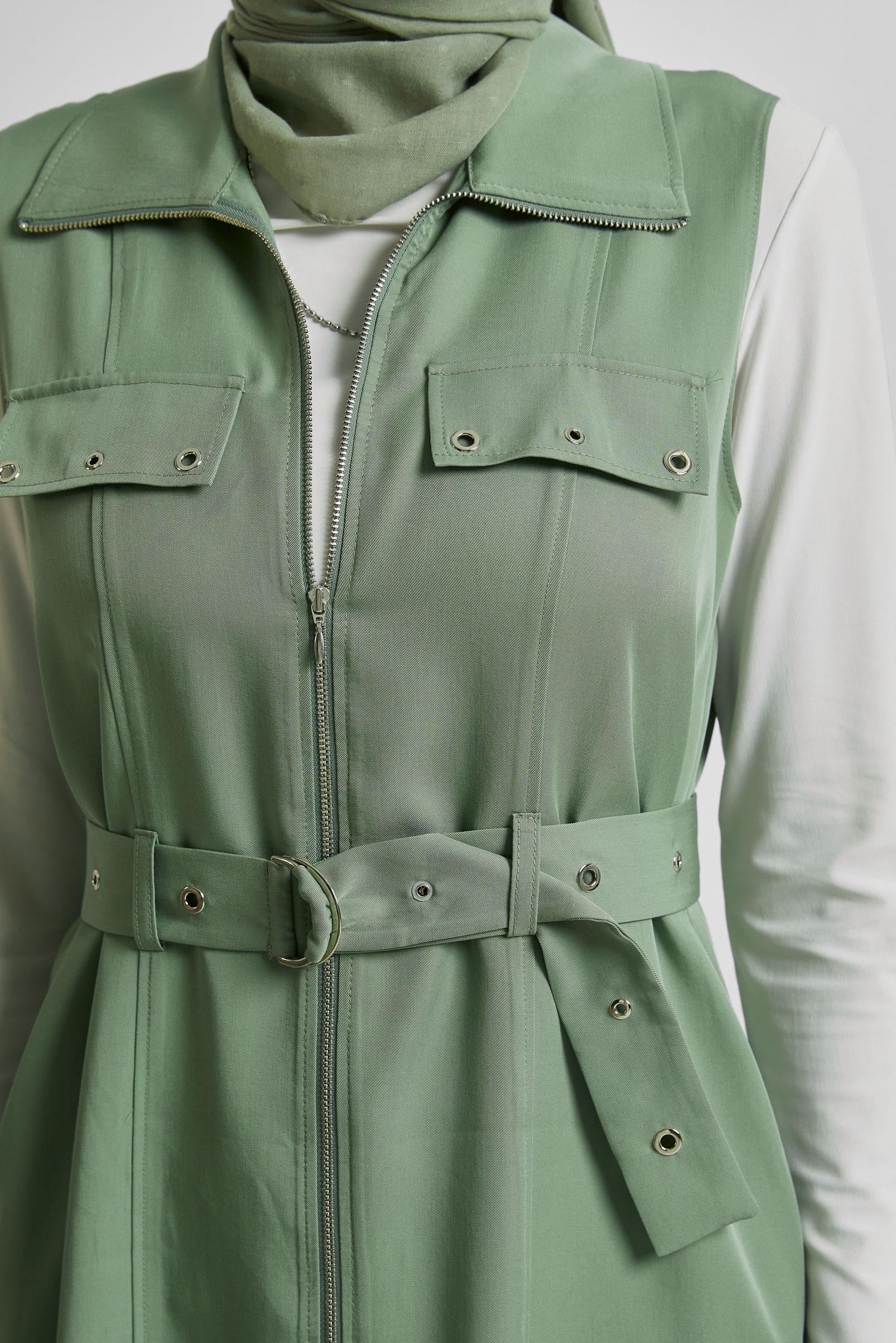 Tesettür giyim YEŞİL KEMERLİ LYOCELL YELEK 45645