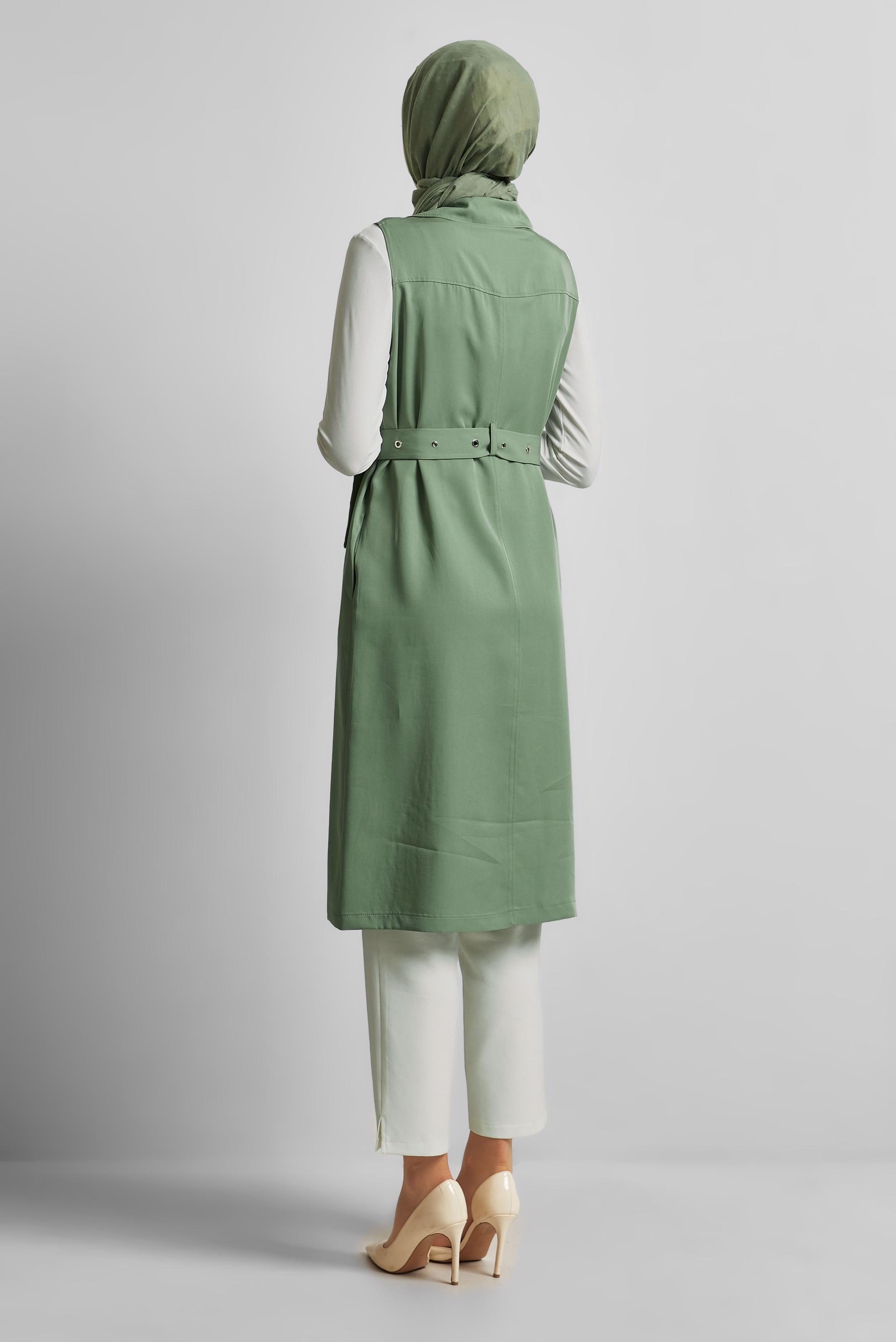 Tesettür giyim YEŞİL KEMERLİ LYOCELL YELEK 45645