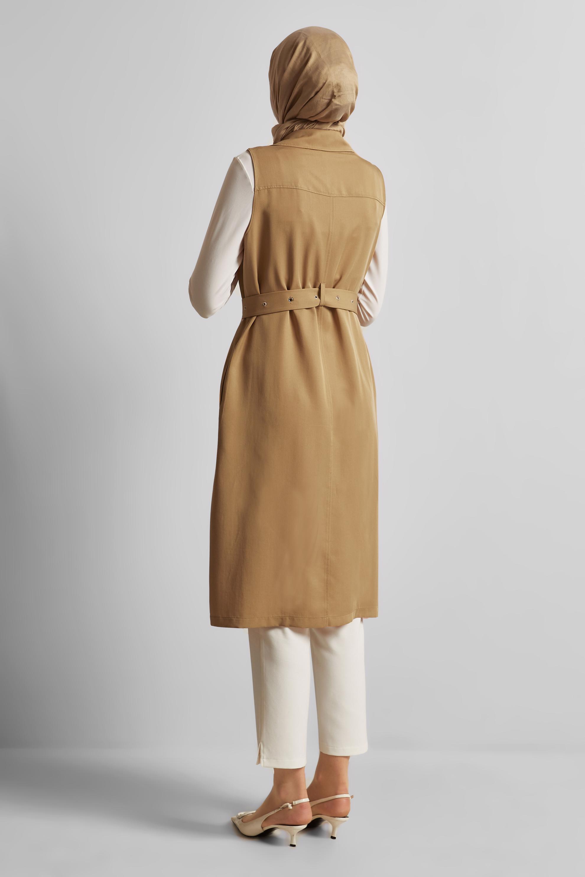 Hijab-Kleidung BRAUN LYOCELL-WESTE MIT GÜRTEL 45645