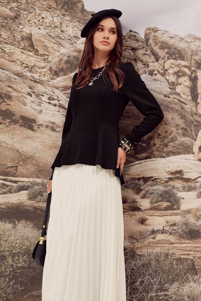 Vêtements hijab NOIR CHEMISIER DÉTAILLÉ VOLANT 46049 - ALVİNA