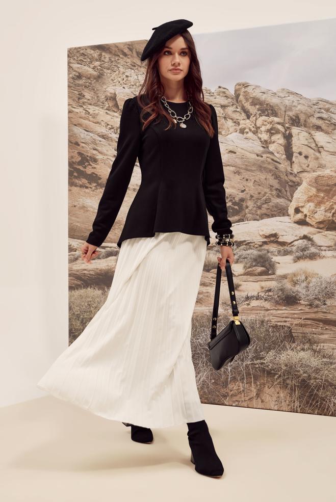 Vêtements hijab NOIR CHEMISIER DÉTAILLÉ VOLANT 46049 - ALVİNA