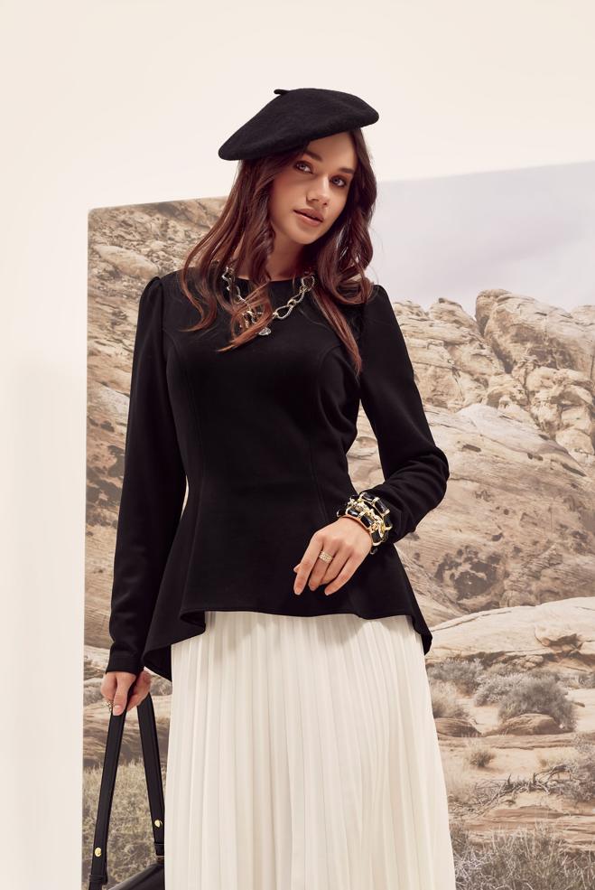 Vêtements hijab NOIR CHEMISIER DÉTAILLÉ VOLANT 46049 - ALVİNA