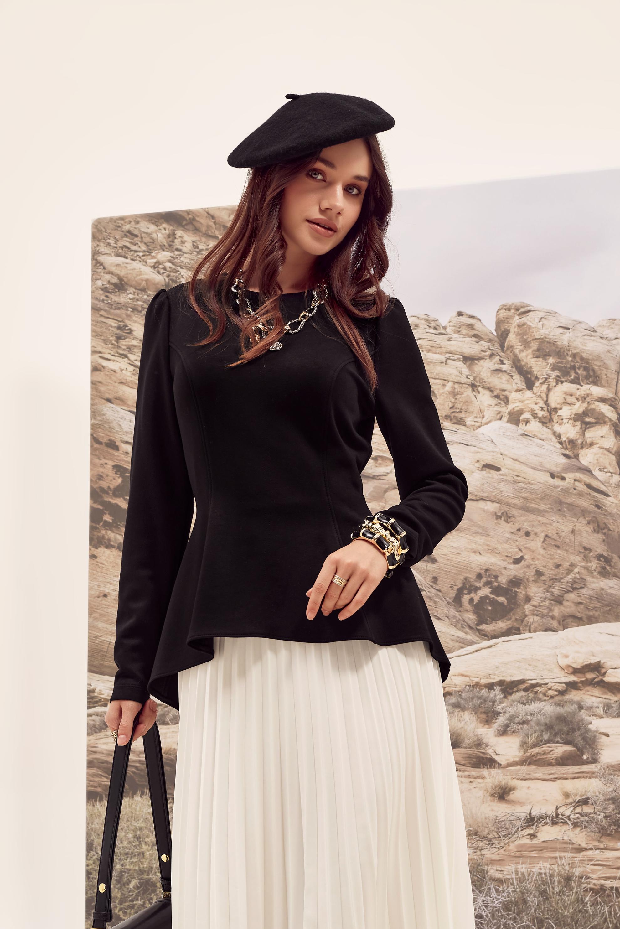 Tesettür giyim SİYAH VOLAN DETAYLI BLUZ 46049