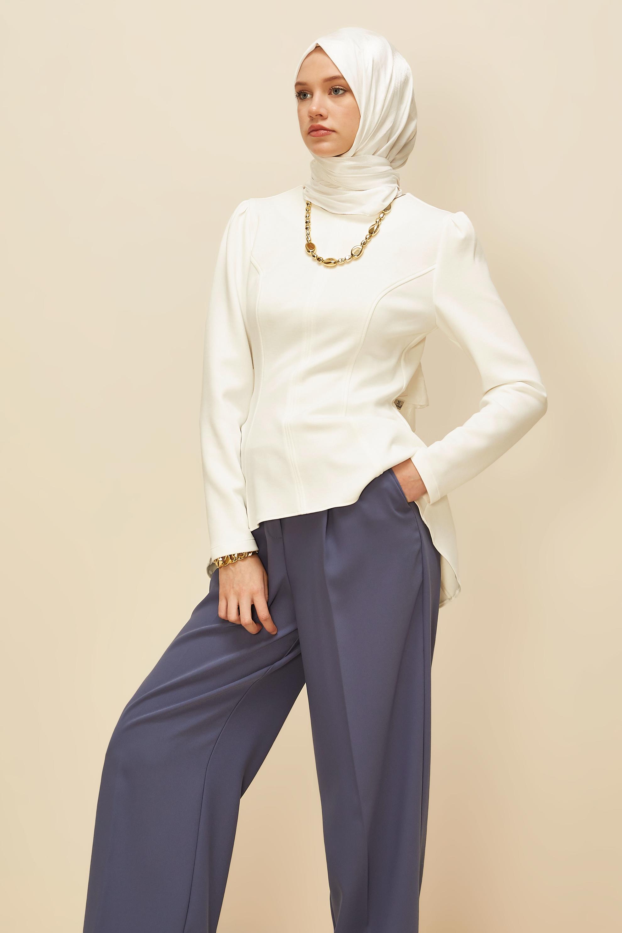 Vêtements hijab BLANC CHEMISIER DÉTAILLÉ VOLANT 46049