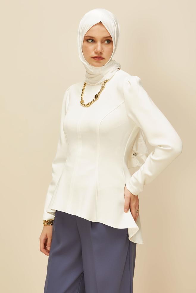Vêtements hijab BLANC CHEMISIER DÉTAILLÉ VOLANT 46049 - ALVİNA