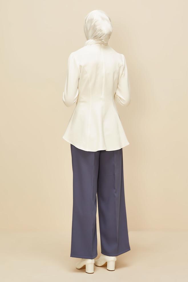 Vêtements hijab BLANC CHEMISIER DÉTAILLÉ VOLANT 46049 - ALVİNA