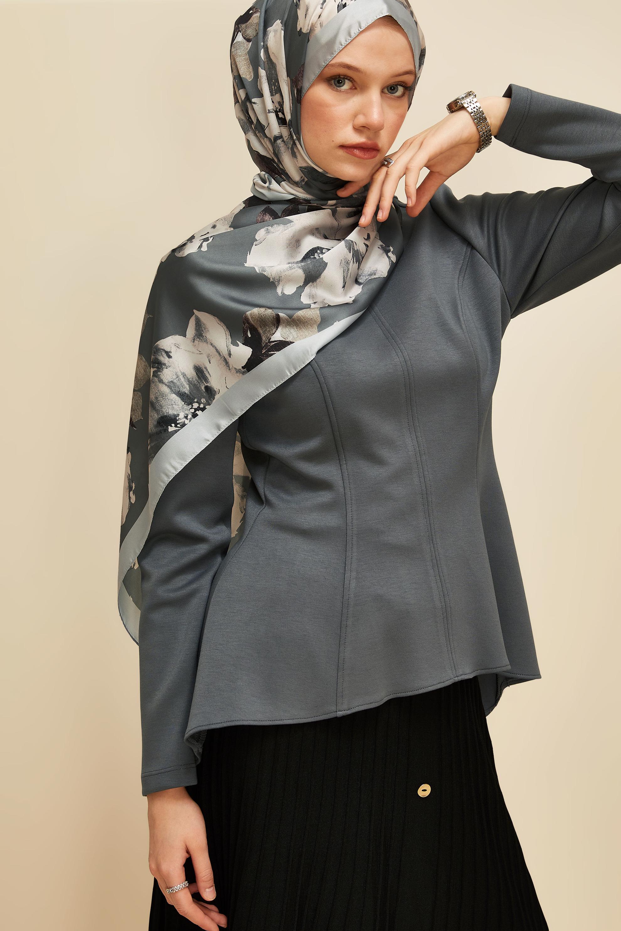 Vêtements hijab GRIS CHEMISIER DÉTAILLÉ VOLANT 46049