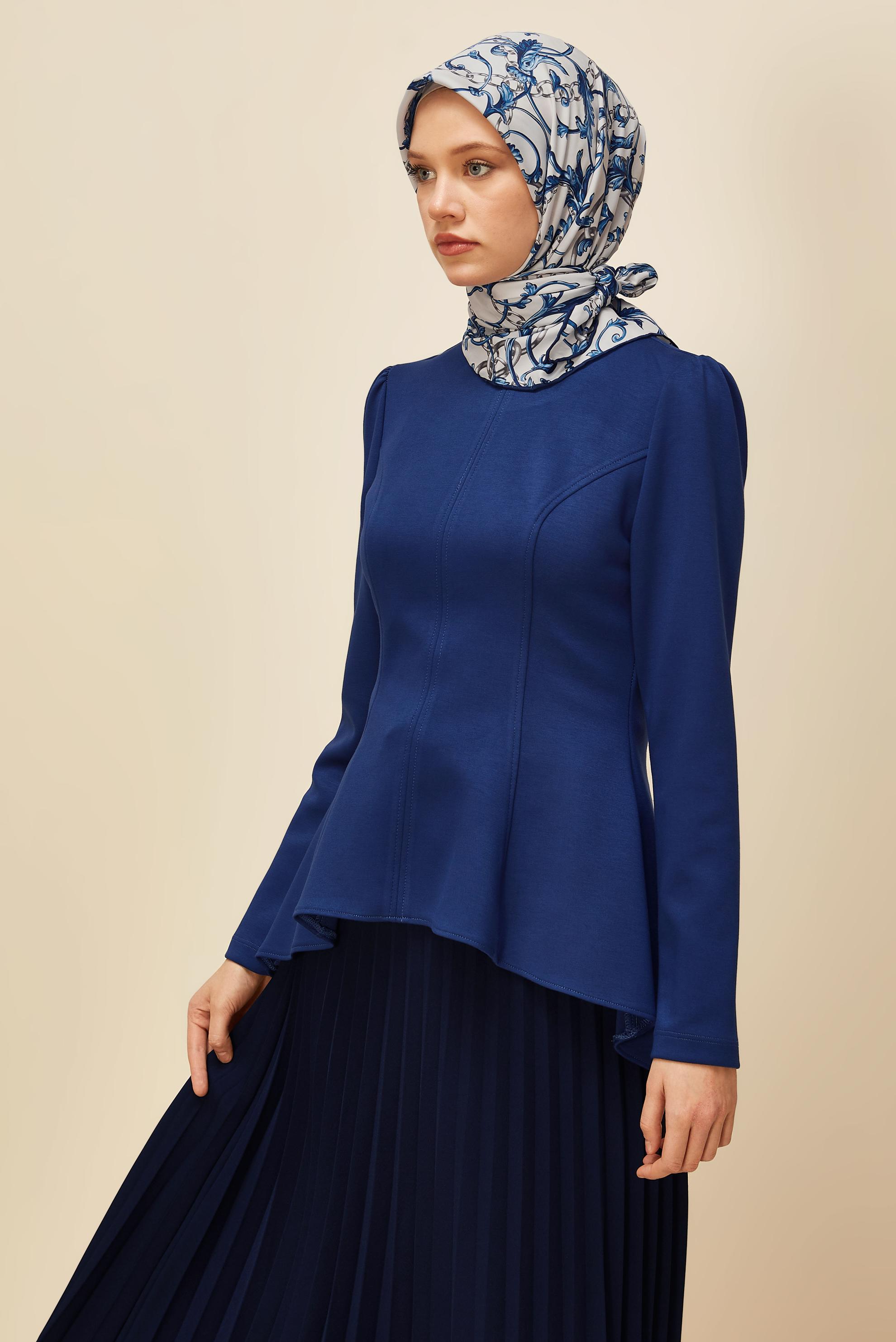 Vêtements hijab BLEU MARINE CHEMISIER DÉTAILLÉ VOLANT 46049